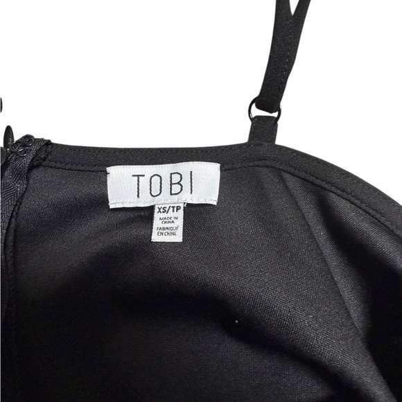 Tobi Black Mini Dress | XS | Ruched Slit Spaghetti Strap LBD - Picture 4 of 4